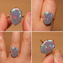 Load image into Gallery viewer, Broad Pattern Dark Opal Prong Set Ring - 9k Gold