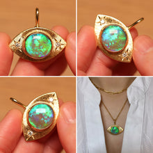 Load image into Gallery viewer, Third Eye Green Crystal Opal Pendant with Diamonds - 18k Gold
