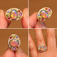 Load image into Gallery viewer, Fruity Halo Crystal Opal Ring - 18k Gold
