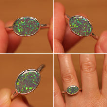 Load image into Gallery viewer, Green Pinfire Pattern Opal Ring - Silver
