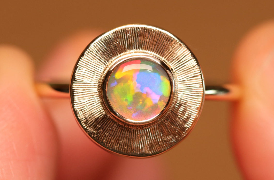 Sunray Crystal Opal Ring - 9k Gold