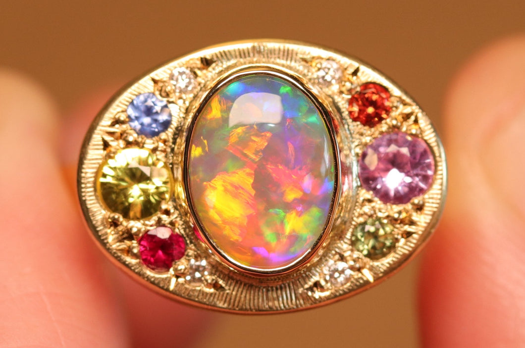 Fruity Halo Crystal Opal Ring - 18k Gold
