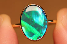 Load image into Gallery viewer, Fluorescent Emerald Green Black Opal Ring - 18k Gold

