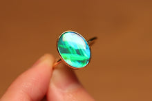 Load image into Gallery viewer, Fluorescent Emerald Green Black Opal Ring - 18k Gold
