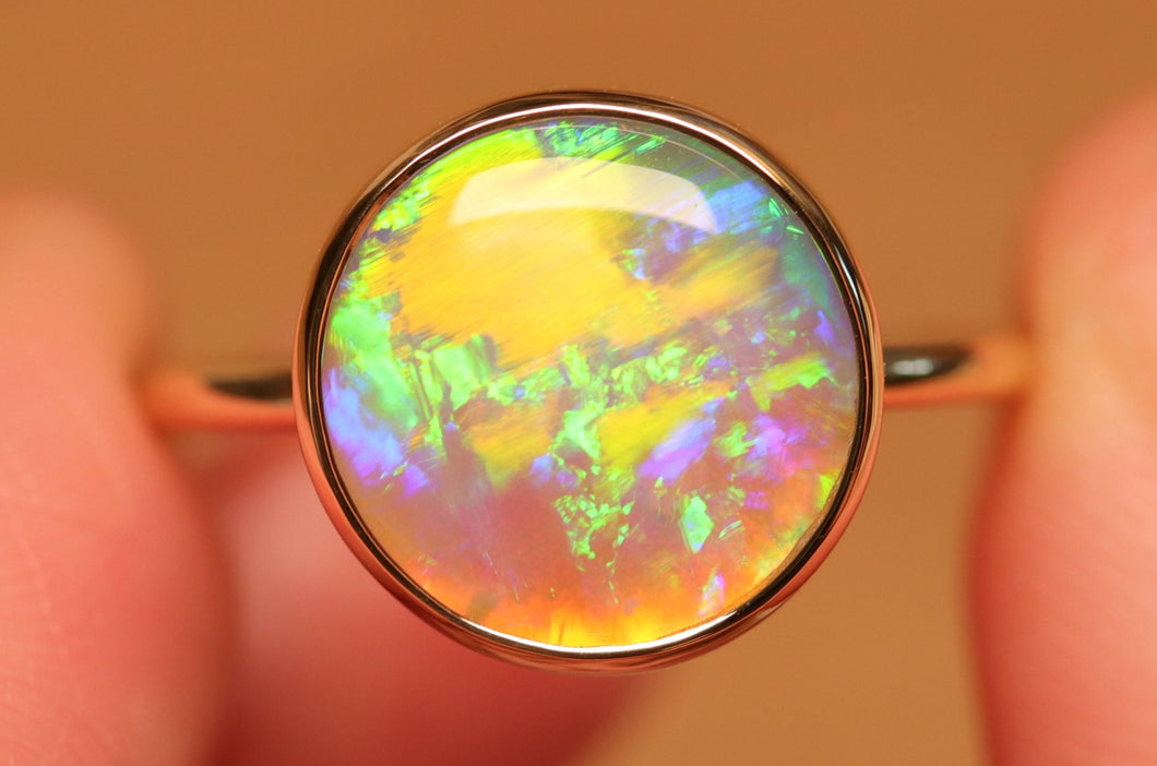 Green Orange Crystal Opal Ring - 18k Gold