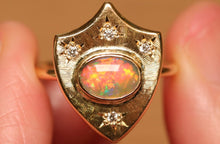 Load image into Gallery viewer, Crystal Opal Shield Ring with Diamonds - 18k Gold
