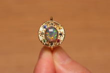 Load image into Gallery viewer, Sunray Halo Dark Opal Ring with S&amp;P Diamonds &amp; Sapphires - 18k Gold
