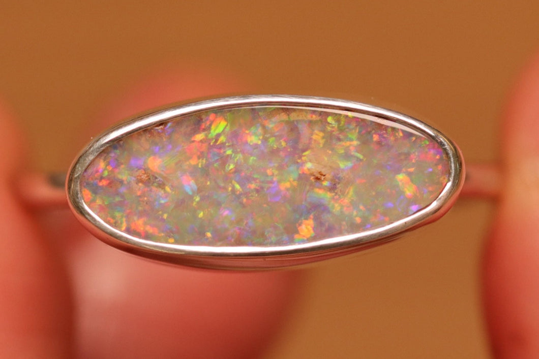 Pastel Confetti Pipe Opal Ring - Silver