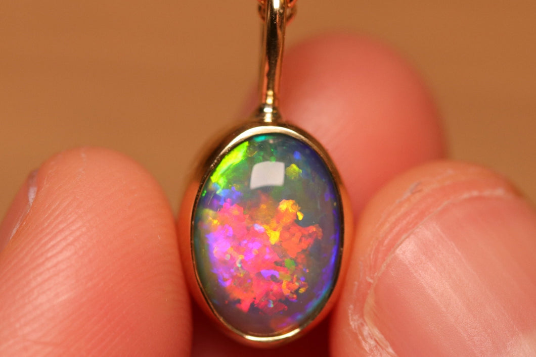 Pink Nebula Crystal Opal Pendant - 18k Gold