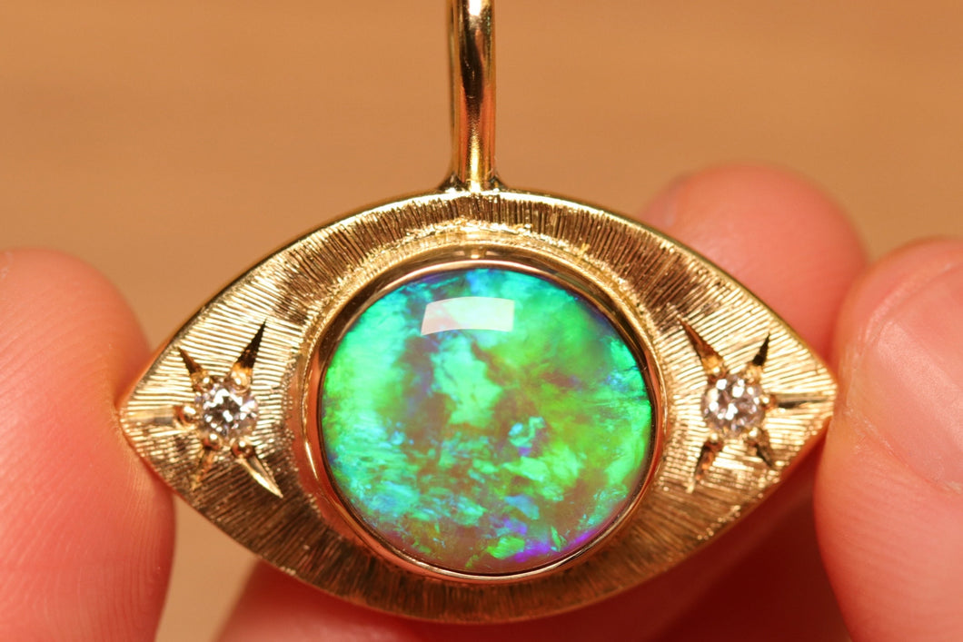 Third Eye Green Crystal Opal Pendant with Diamonds - 18k Gold