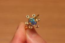 Load image into Gallery viewer, Starseed Circle Black Opal Ring with Sapphires &amp; Ruby - 18k Gold
