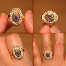 Load image into Gallery viewer, Sunray Halo Black Opal Ring - 18k Gold
