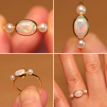 Load image into Gallery viewer, Two Accent Pearl Pastel Opal Ring - 18k Gold
