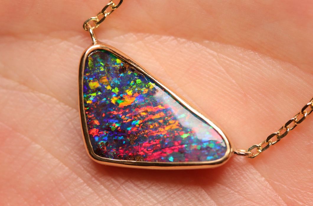 Top Quality Multi Coloured Boulder Opal Necklace - 18k Gold
