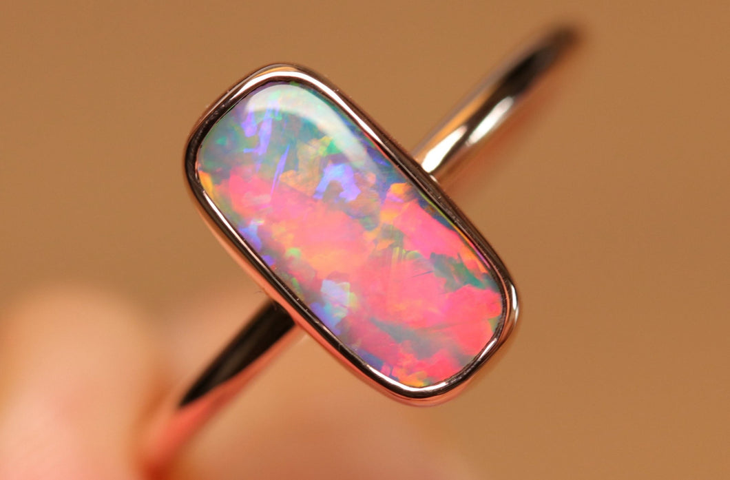Pinky Pastel Colour Pipe Opal Ring - 9k Rose Gold