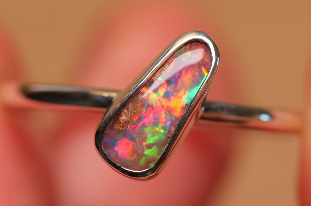 Cotton Candy Pipe Opal Ring D - Silver