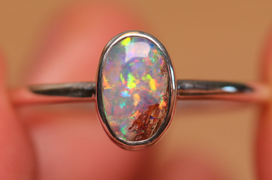 Cotton Candy Pipe Opal Ring H - Silver