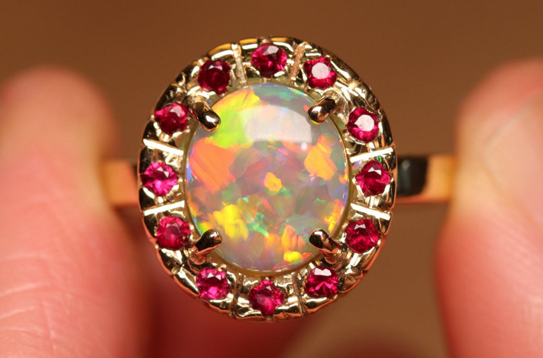 Crystal Opal Halo Ring - 18k Gold