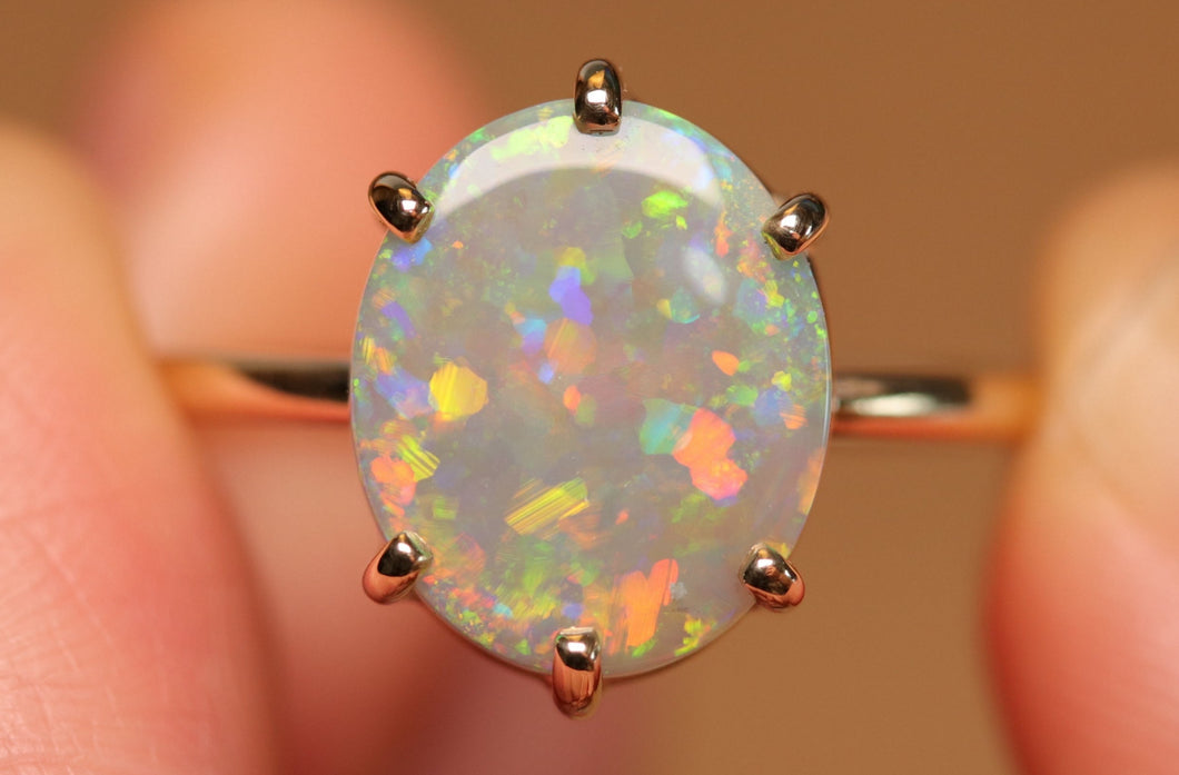 Confetti Pastel Opal Prong Set Ring - 9k Gold
