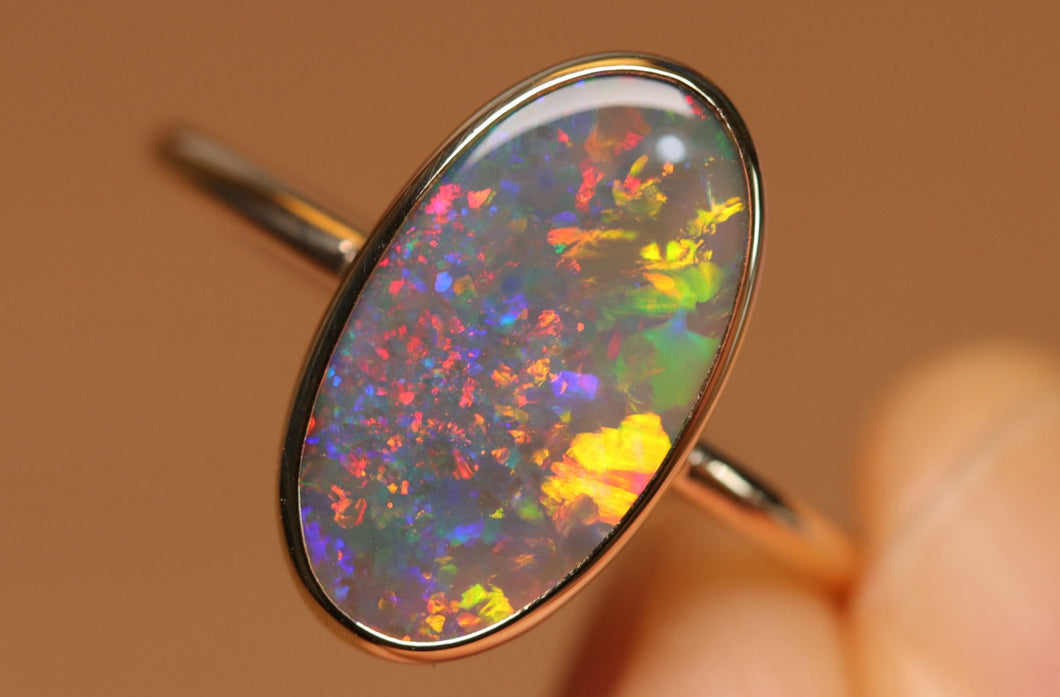 Dark Opal Bezel Set Ring - 9k Gold