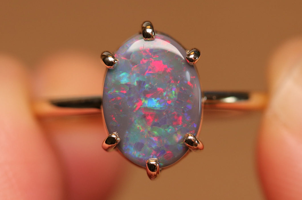 Dark Opal Prong Set Ring - 9k Gold