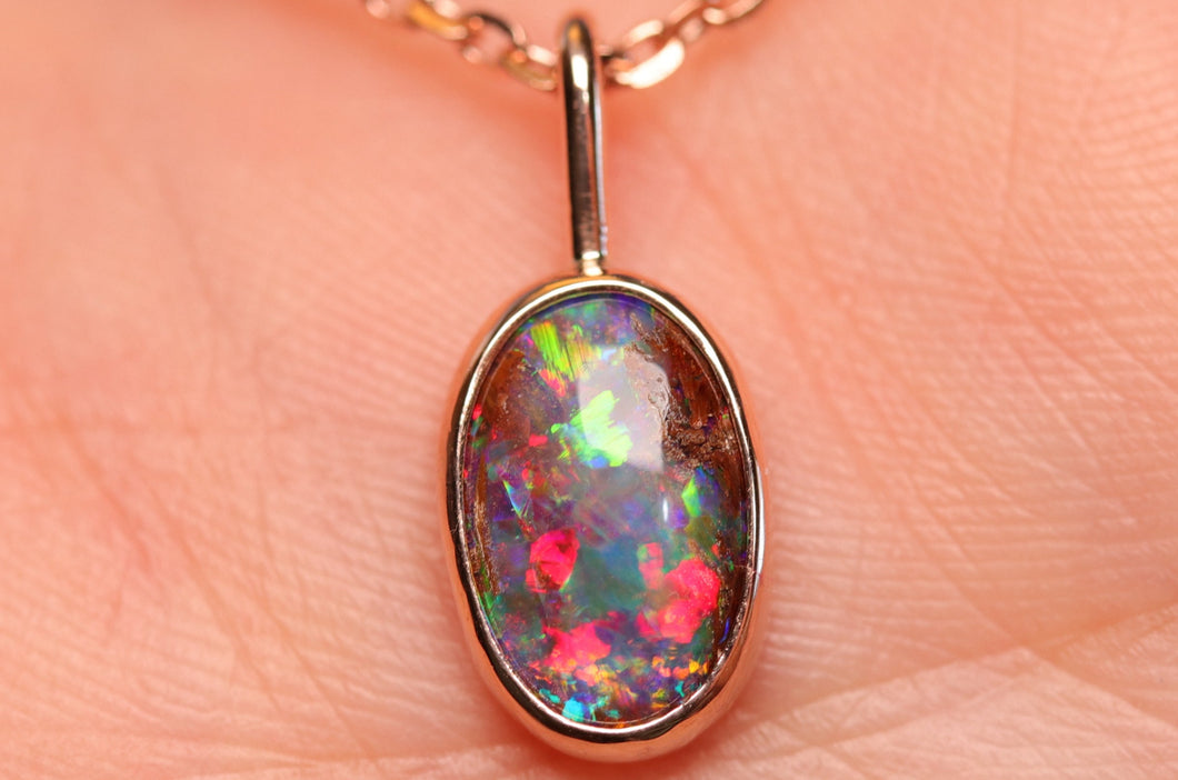 Multi-coloured Pipe Opal Pendant - 9k Rose Gold