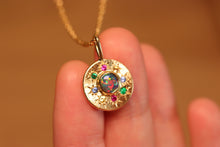 Load image into Gallery viewer, Sunray Multi-coloured Halo Opal Pendant - 18k Gold
