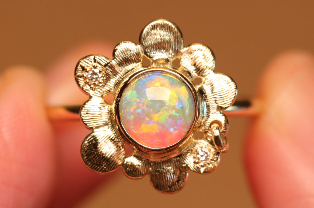Granule Flower Pinky Opal Ring - 18k Gold