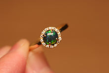 Load image into Gallery viewer, Gem Quality Rolling Flash Opal Halo Ring - 18k Gold
